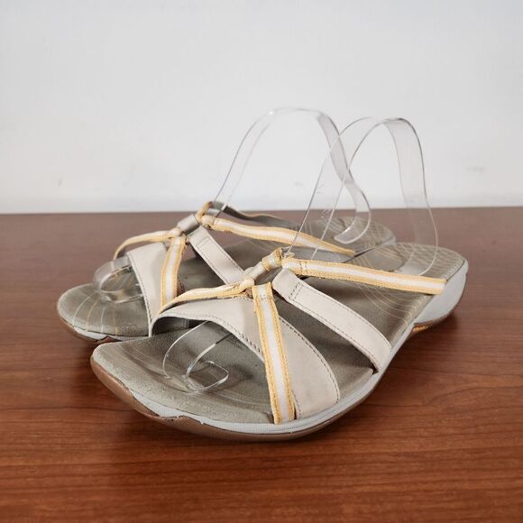 Merrell Sandals Womens Size 11 Camellia Yellow Beige Leather Slides J35594 FLAWS - Picture 11 of 15